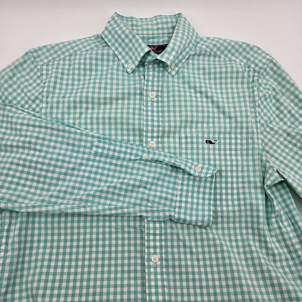 Vineyard Vines Carleton Gingham Tucker Shirt Men's S Green Stretch 1W3569
